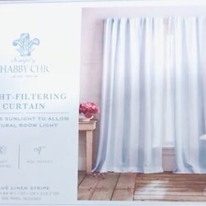SIMPLY SHABBY CHIC RACHEL ASHWELL SET OF 3 BLUE & WHITE STRIPED CURTAIN PANELS